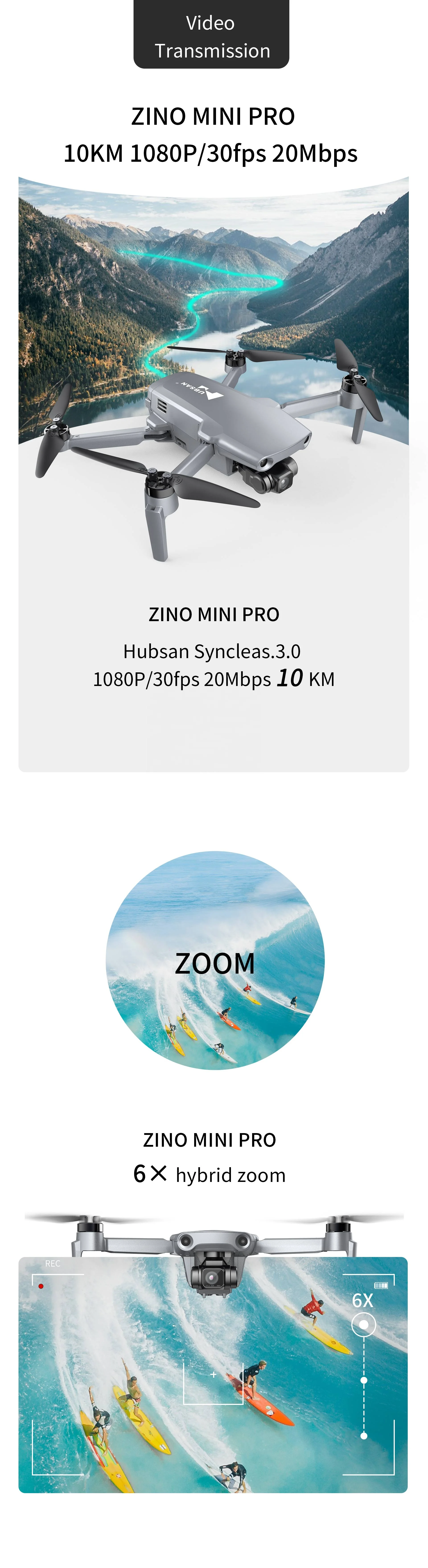 HOSHI HUBSAN ZINO MINI PRO 64 ГБ стандартный 10 км GPS Дрон 40mins время полета AI трекинг
