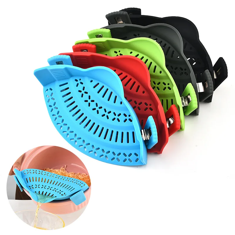 Food Pot Strainer Adjustable Silicone Kitchen Strainer Clip On Silicone Colander Fits All Pots Pan Bowls Pasta Spaghetti Veg