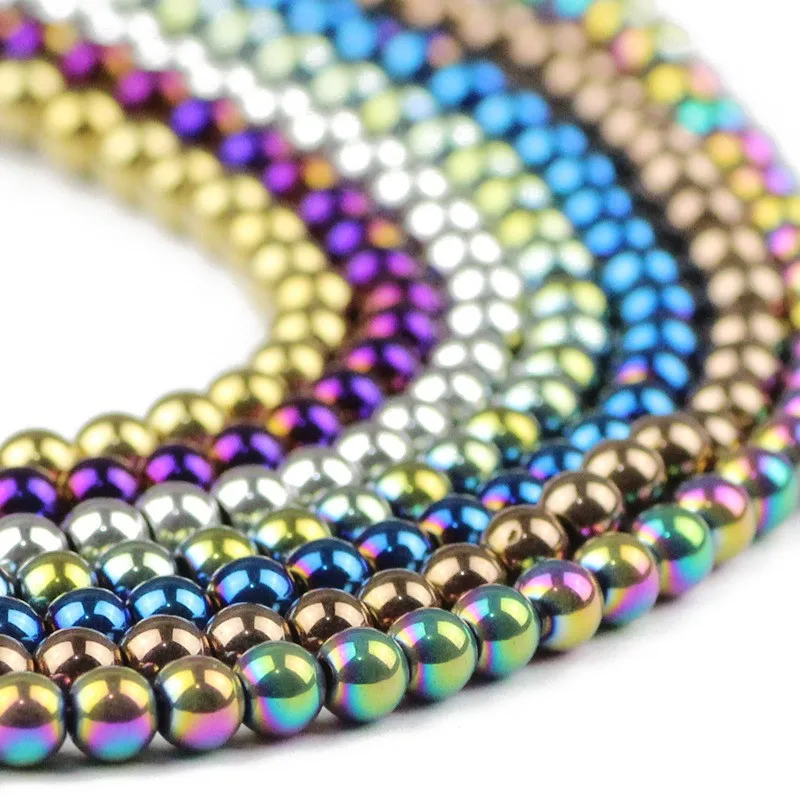 4mm Round Black Silver Gold Hematite Stone Beads for Jewelry Making