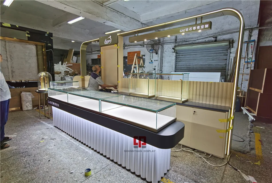 Stainless Steel Glass Display Cabinet Shopping Mall High end Jewelry Kiosk Display Showcase Custom