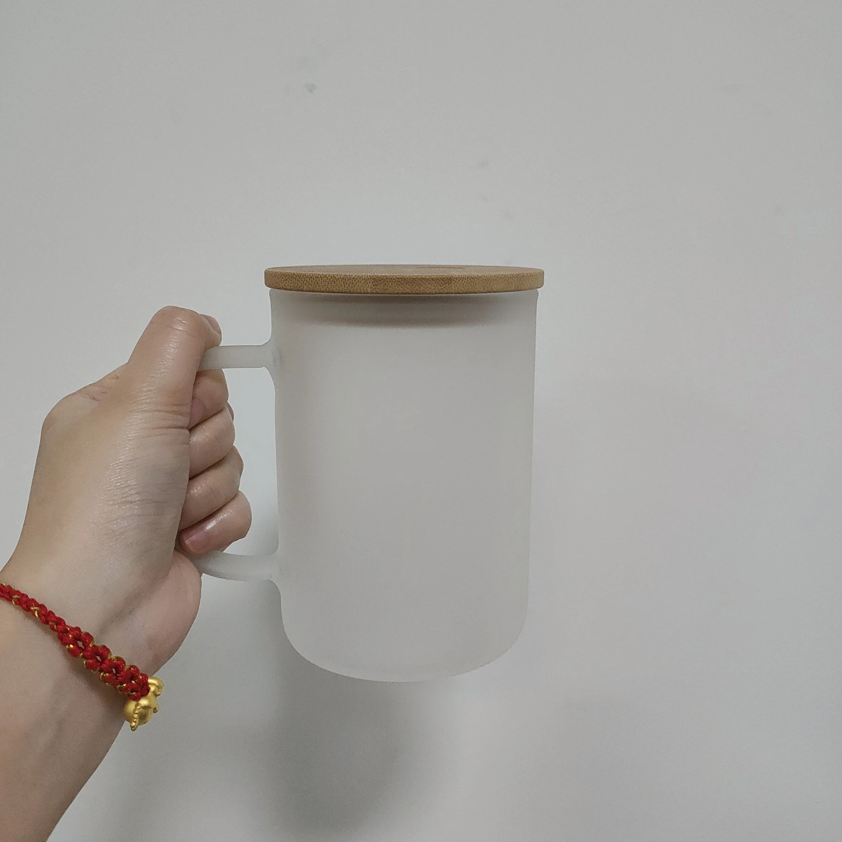 Wholesale 15oz 16 oz 17oz Sublimation mug Clear Frosted Double-wall snow globe glass can cups pre-drilled 16oz With Handle