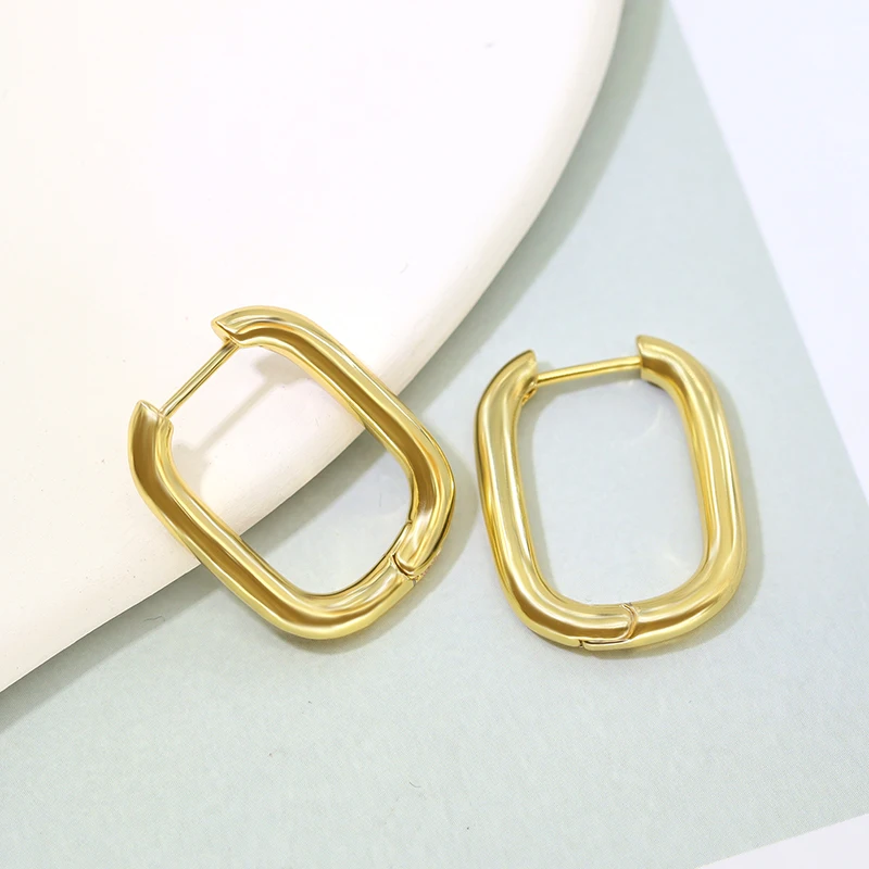 Wholesale Fashion Jewelry Brass 18k Real Gold Plated Piercing Geometric Hoop Huggie Square Earrings