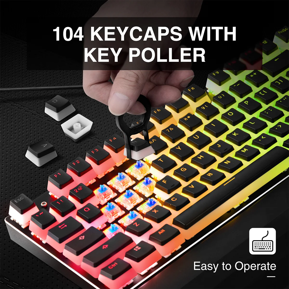 
Keycaps Double Shot Backlit 104 PBT Pudding Keycap Set with Puller Compatible with Cherry MX Mechanical Keyboard, Black&White 