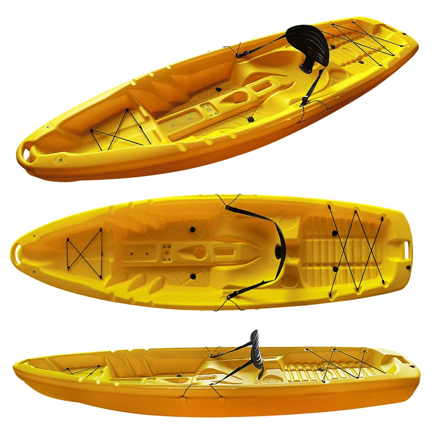 Factory price non-inflatable HDPE blow molded one person sit on top plastic single fishing kayak canoe for adult kids