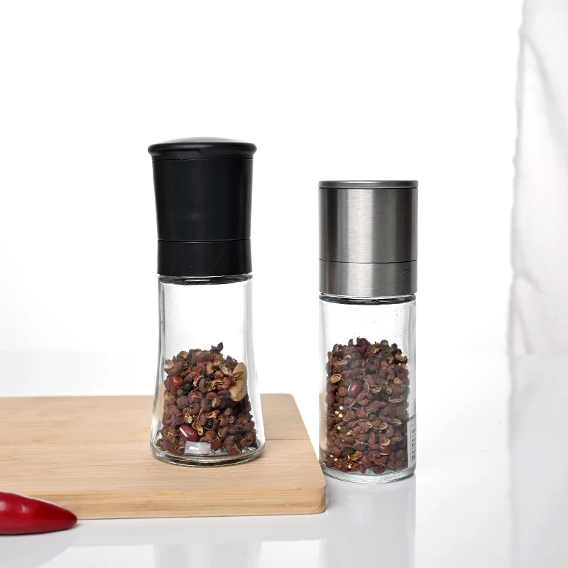 Wholesale Adjustable Ceramic Core Glass Bottle Stainless Steel Cover Salt Mill Manual Pepper Grinder for Kitchen
