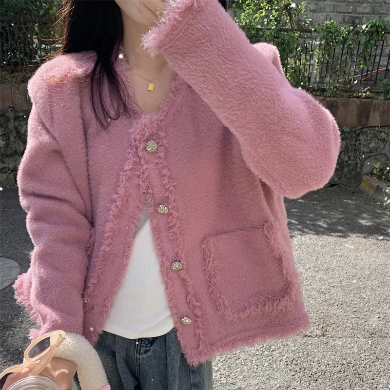 2024 Spring new arrival long sleeve cardigan tassel cable knit  crew neck women sweater coat