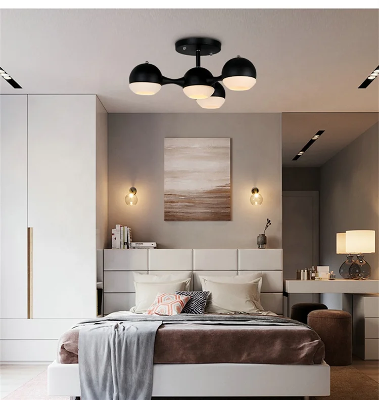 Black Chrome Glass Shade 6 Lights Chandeliers Ceiling Lights Lighting Modern Chandelier