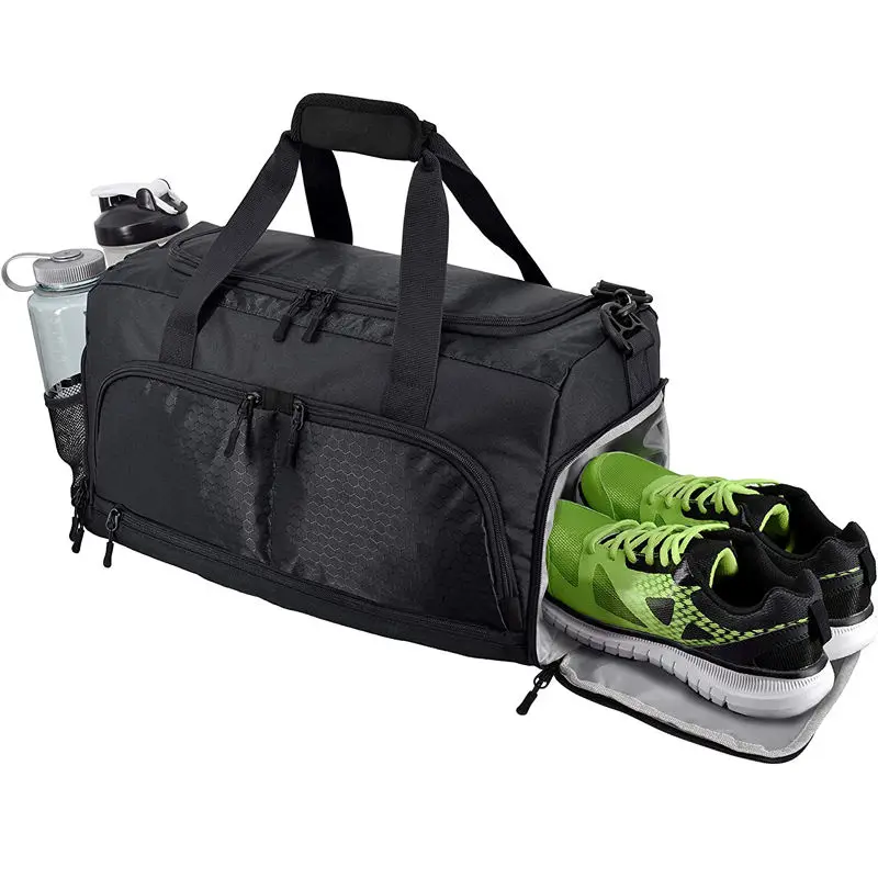 Unisex Large Gym Duffle Bag Vintage Style Sports Travel Bag with Zipper Closure Shoe Compartment Made Polyester Letter Pattern