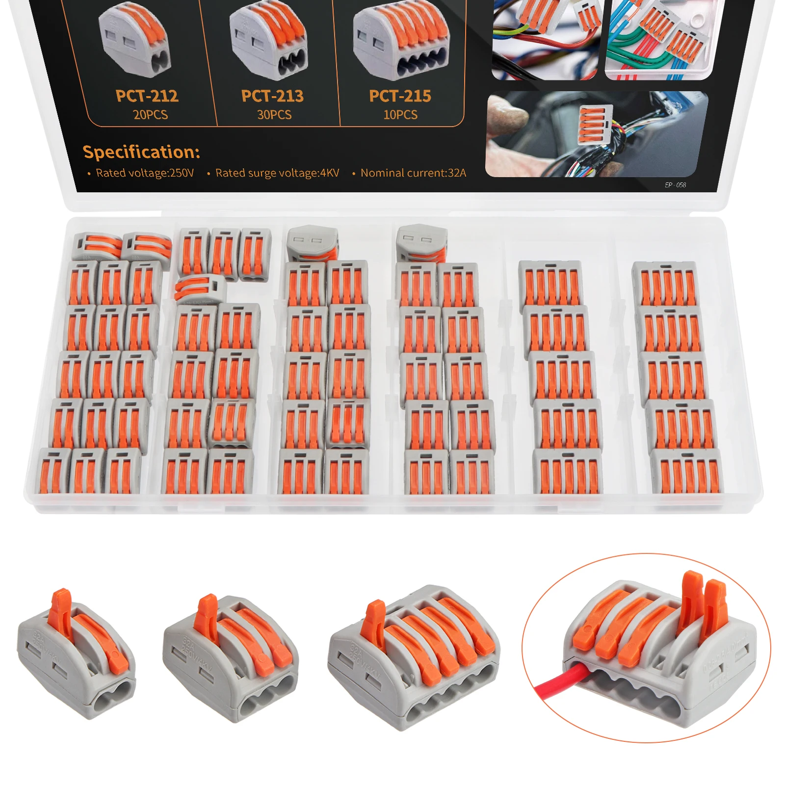 60pcs/Terminal Block Spring Lever Nut Terminal Blocks Reusable Electric Cable Connector Wire Home Tools of Insulating Solder