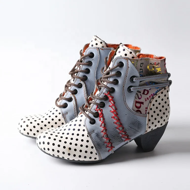 Leather Boots Lightweight Waterproof Winter Boots Ladies Fashion Platform Wedge Heel Polka Dot EVA Faux Fur GENUINE Leather 1kg