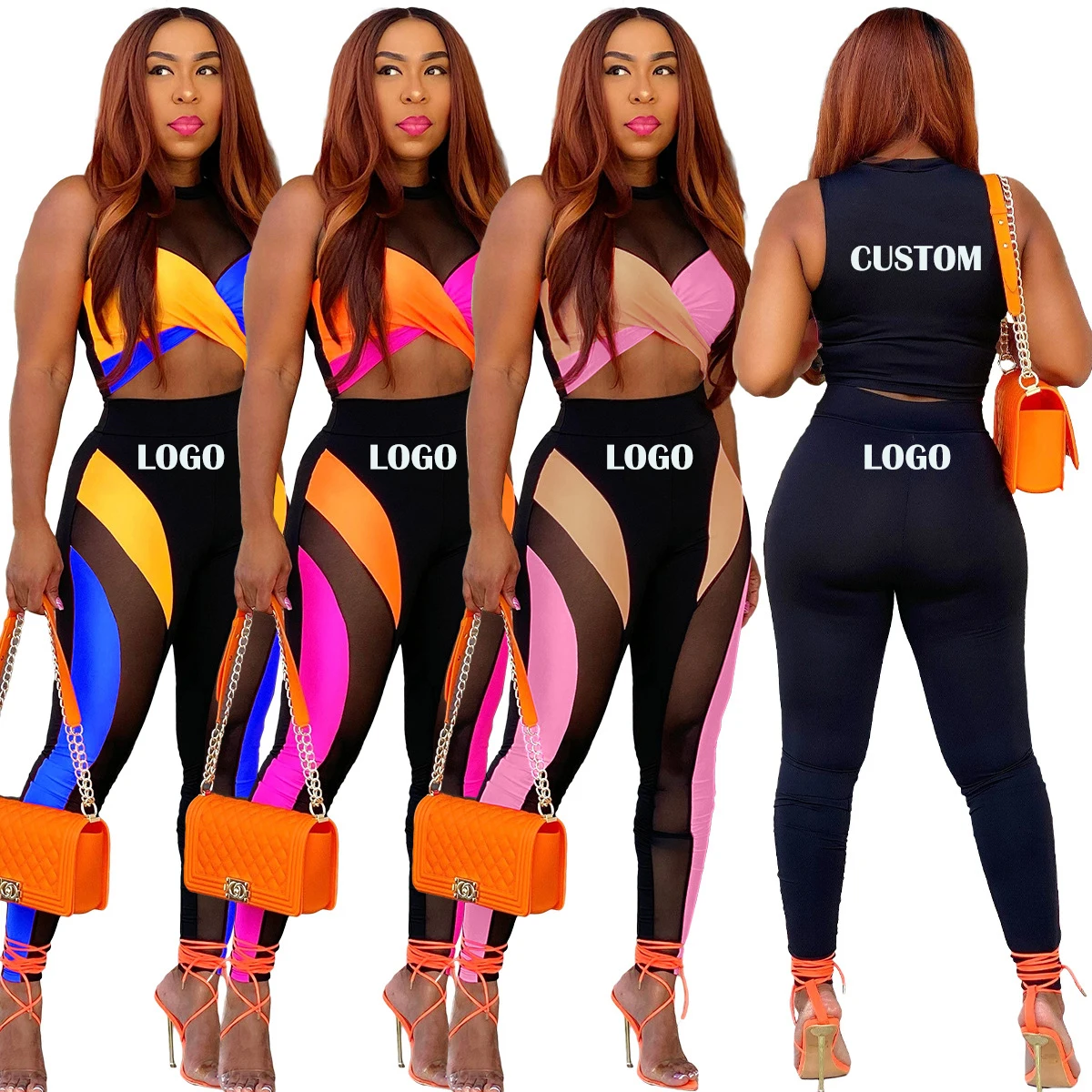 L313 новая коллекция сексуальные сетчатые летние наряды одежда в стиле пэчворк Женский комплект из двух предметов короткий топ и штаны женские комплекты больших размеров на