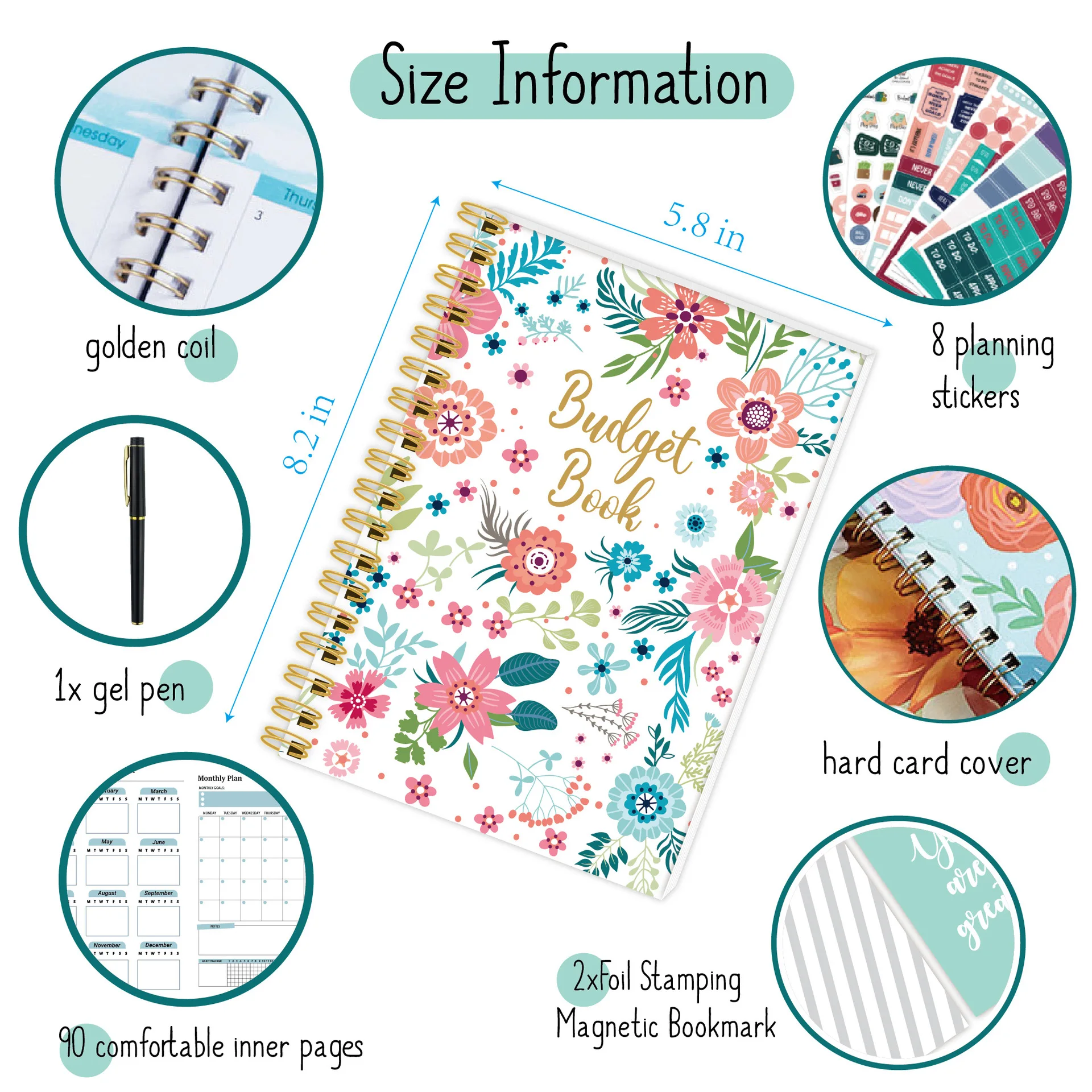 2024 Weekly/Monthly/Daily Theme Category Calendar Ledger Budget Planner set with sticker and pen spiral planner