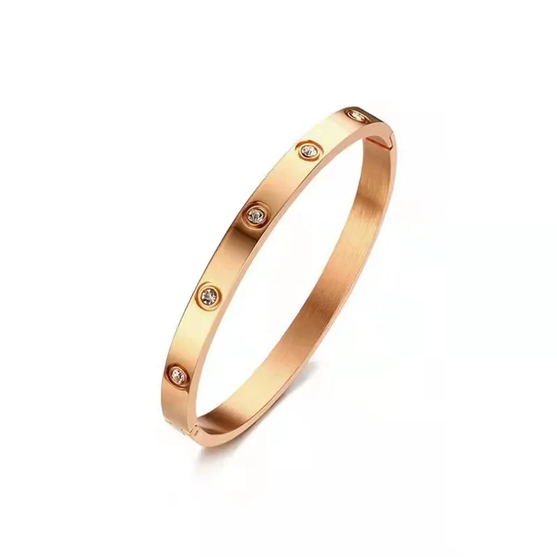 Love Friendship Bracelet Bangle Gold Rose Gold Silver Cubic Zirconia Stainless Steel Hinged Jewelry Crystal Bracelet Birthday Pr