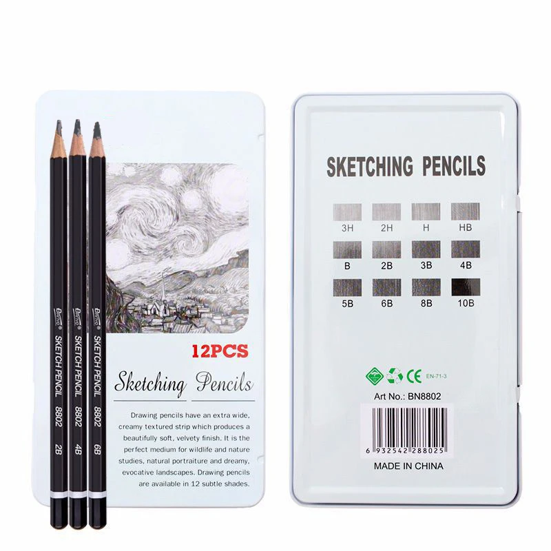 
12/pcs Professional Sketch Drawing pencil H 2H 3H HB B 2B 3B 4B 5B 6B 8B 10B Sketch Painting pencil set 