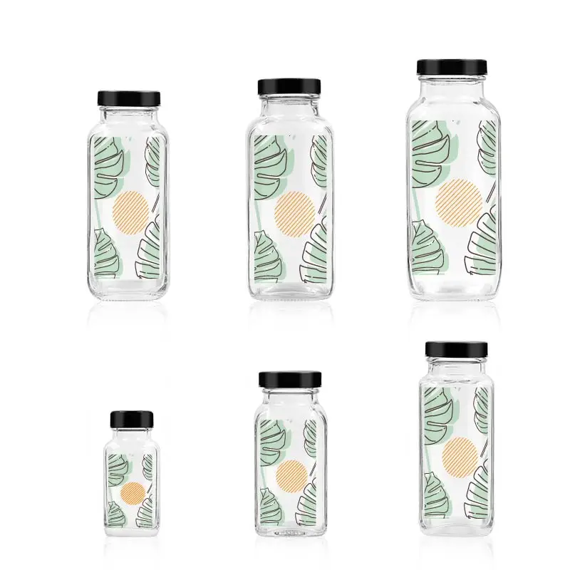 1oz 2oz 6oz 8oz 10oz 12oz 16oz  French Square Empty glass bottle Juice Bottle for Juice