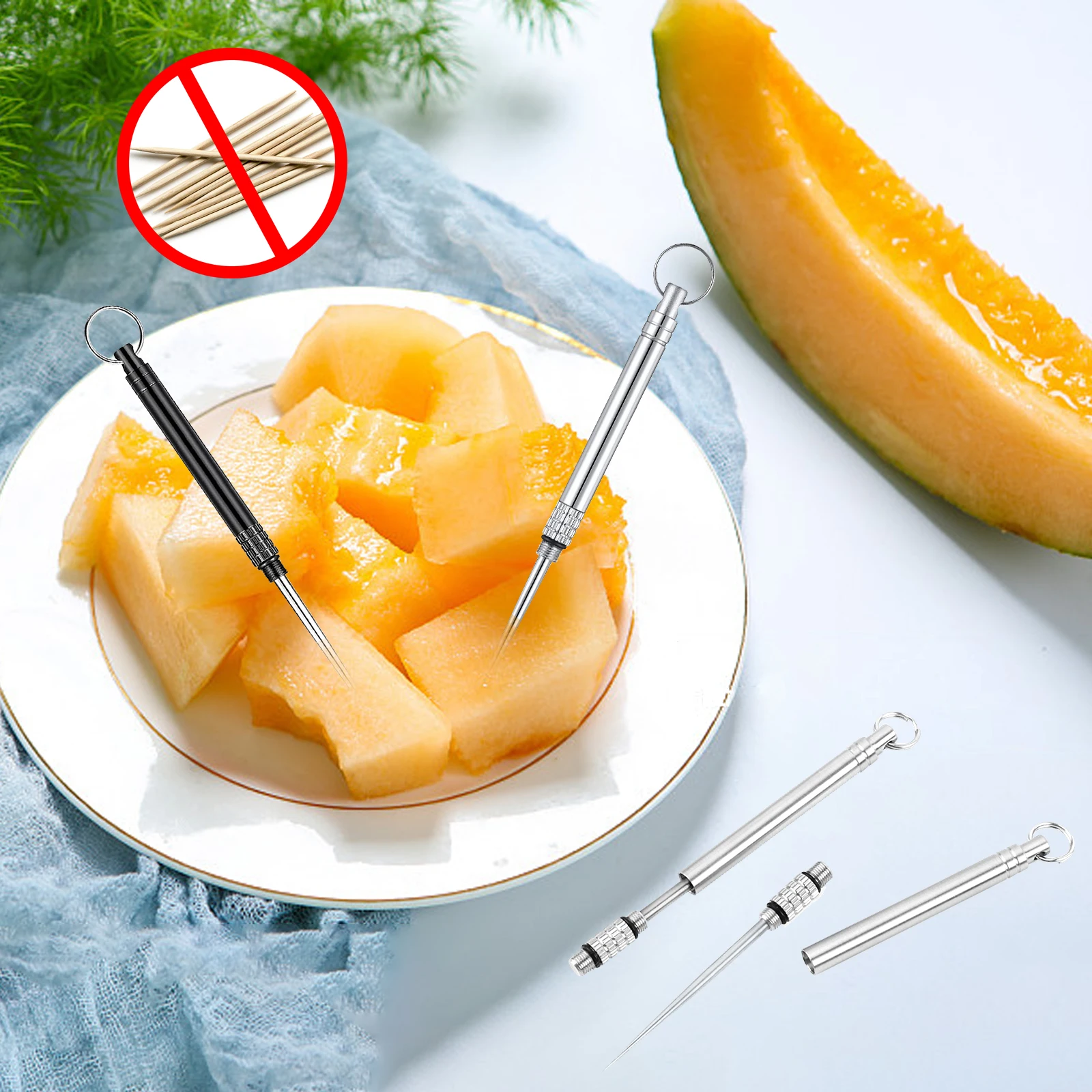 Portable Titanium Toothpicks Reusable Pocket Toothpicks, Multifunctional Toothpicks Keychain for Outdoor Travel Picnic Camping