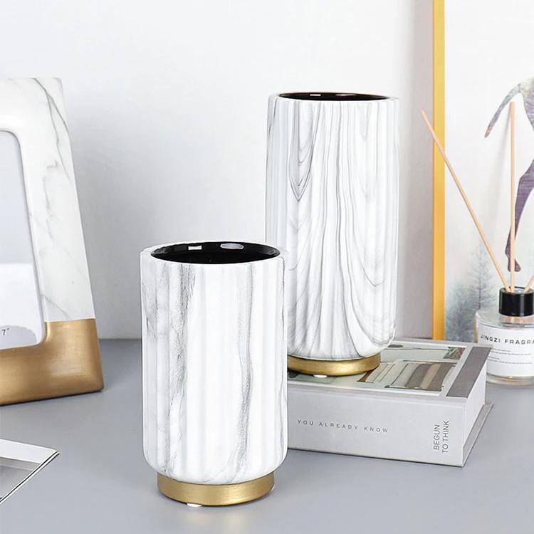 Nordic luxury marble home livingroom decor flower arrangement minimalist ceramic & porcelain vases