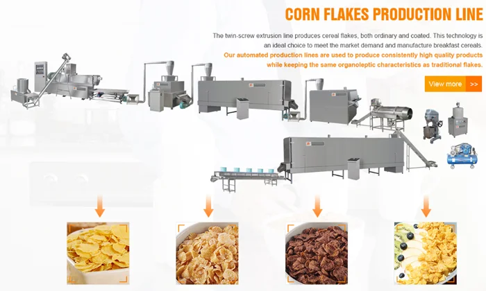 Cornflakes food crispy corn flakes breakfast cereals machine extruder manufacturing equipment unit