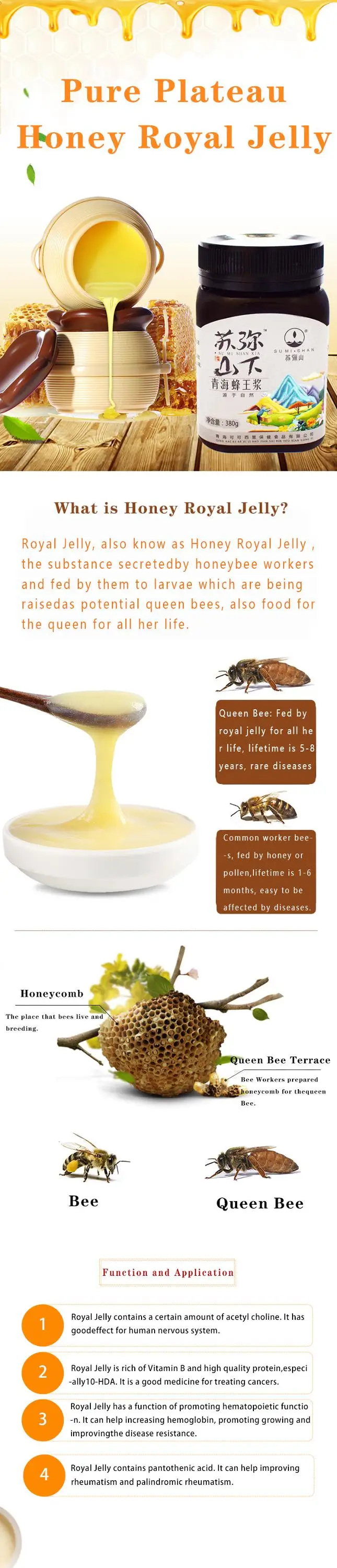 Tibet-Qinghai Plateau Origin 100% Pure Nature Royal Jelly Honey Jelly Good for Sleep Royal Jelly