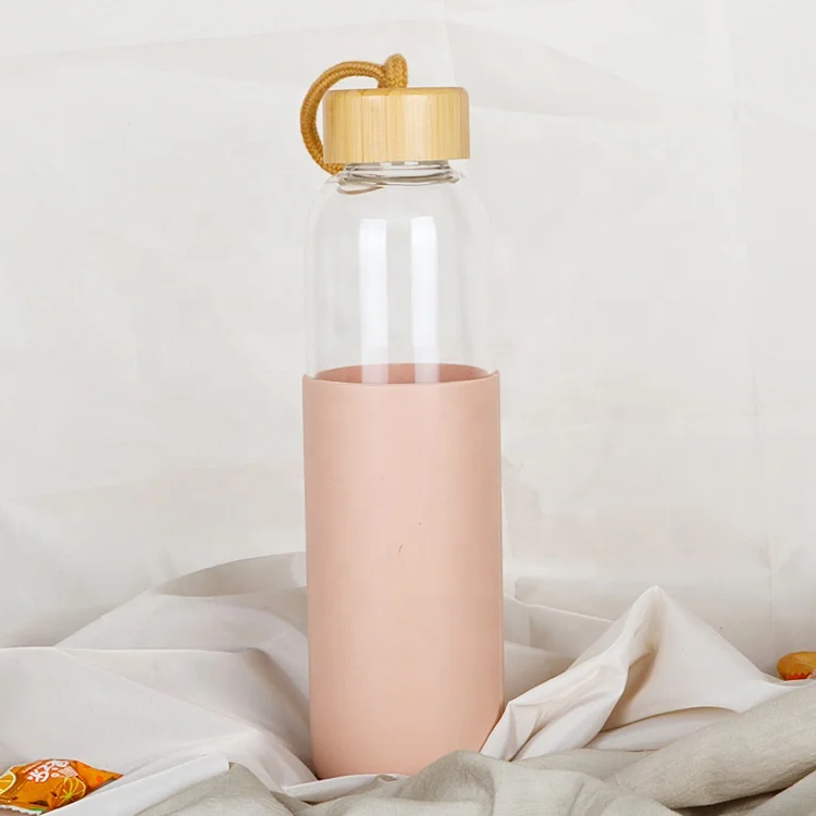 LFGB герметичная бамбуковая крышка термостойкая бутылка для воды из боросиликатного стекла