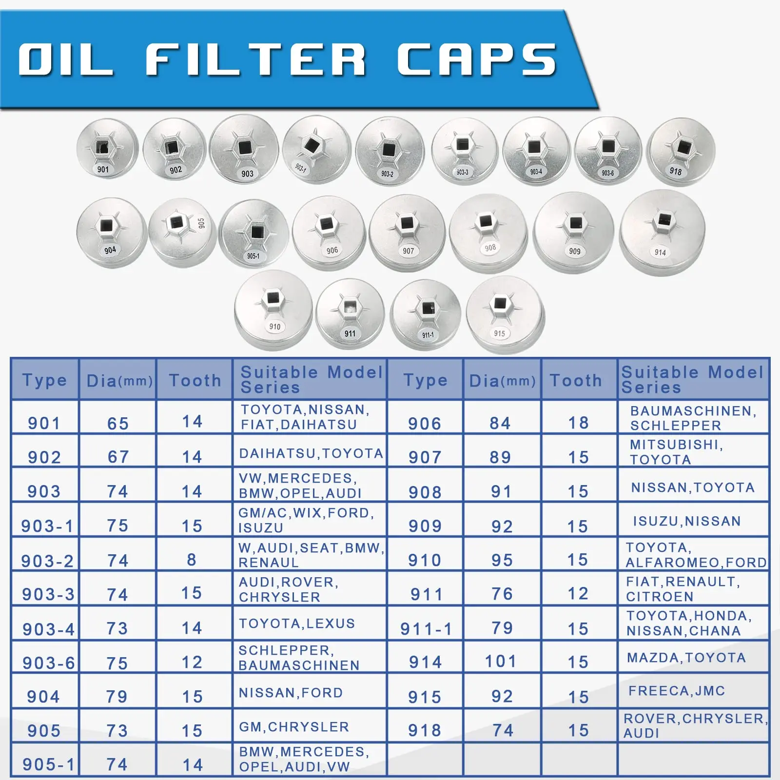 23PC Oil Filter Removal Wrench Tool Socket Set Automotive Tool Set
