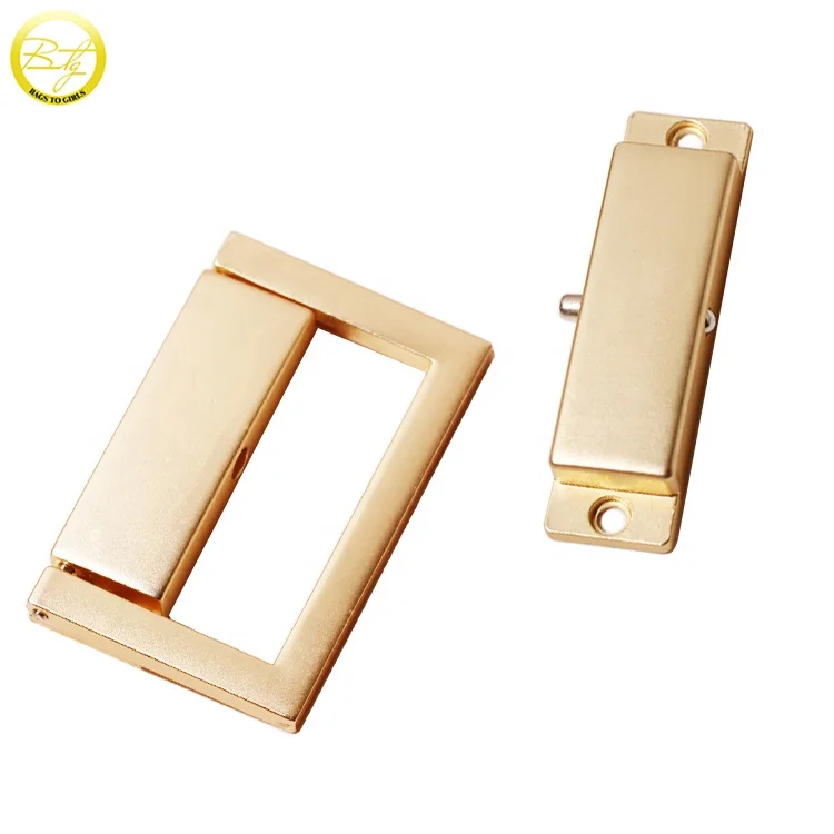 High end handbag hardware matte gold wooden boxes turn lock purse metal catch latches buckle locks for gift box