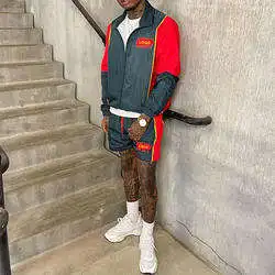 Custom colorblock short set nylon polyester windbreaker men 2 piece wind breaker Streetwear summer tracksuit shorts set for men