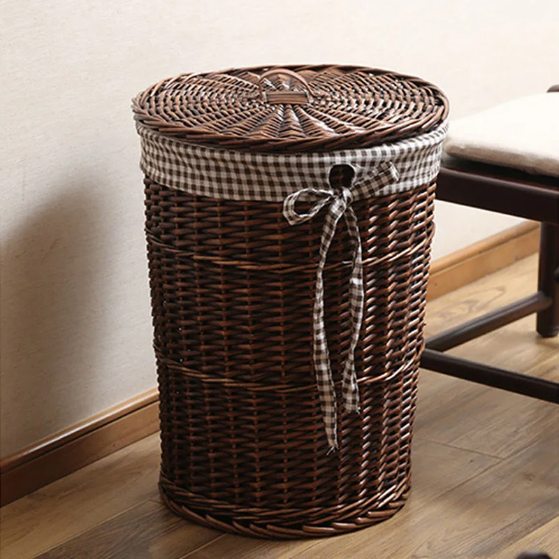 Kingwillow Hand Woven PE Rattan Laundry Hamper Dirty Clothes Basket Eco-friendly Laundry Basket for Home Storage Organization