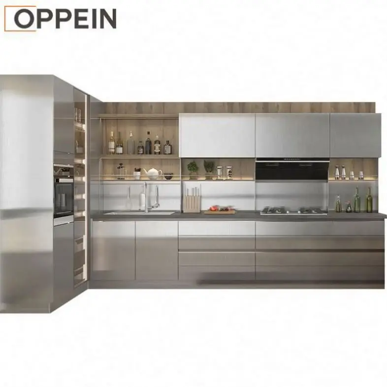 OPPEIN Professional Modern Smart Prefab U Shape Full Complete Integral Aluminum Alloy Stainless Kitchen Cabinets