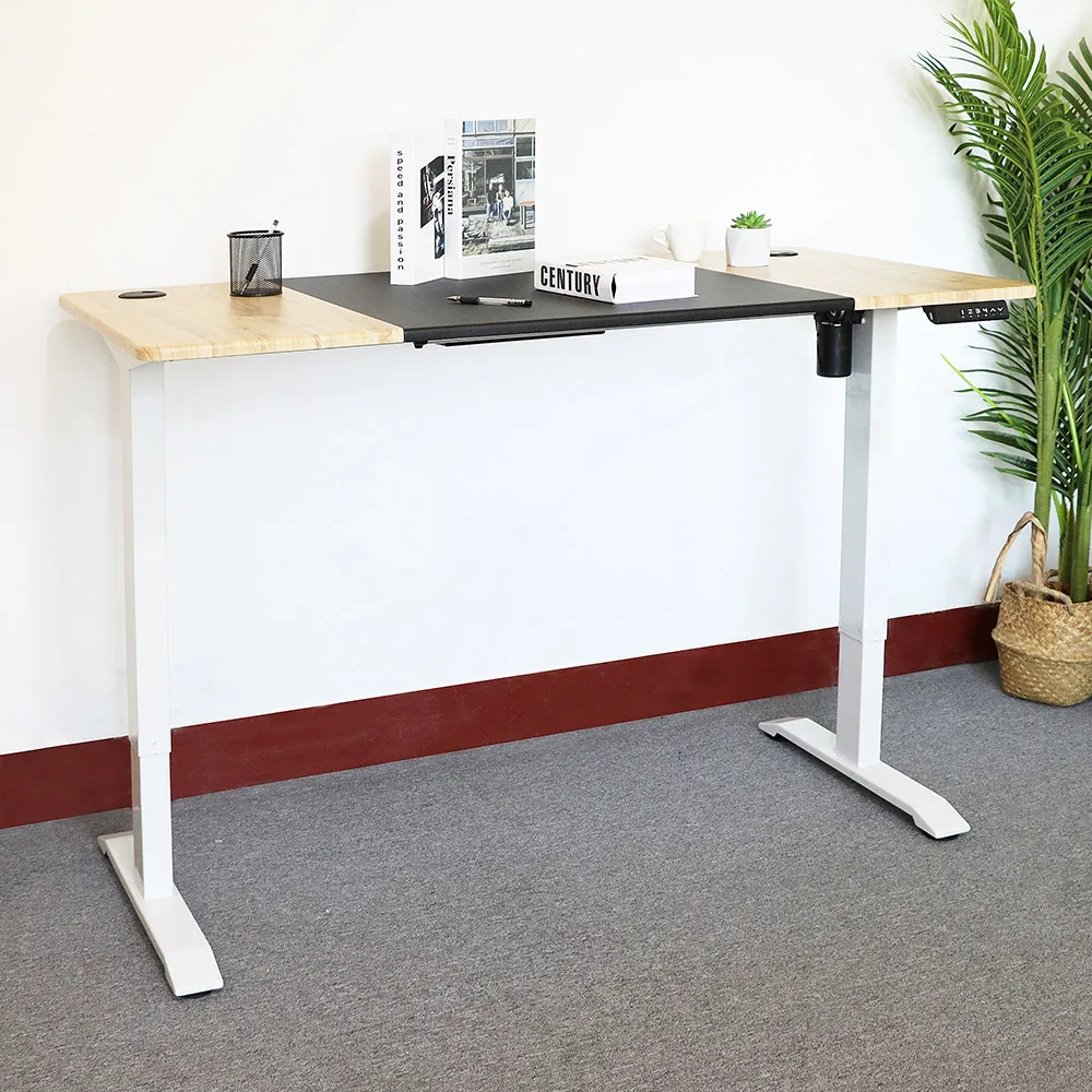 New Single Motor Height Adjustable Electric Standing Desk Sit Stand Table With Splice Board With Keyboard Tray