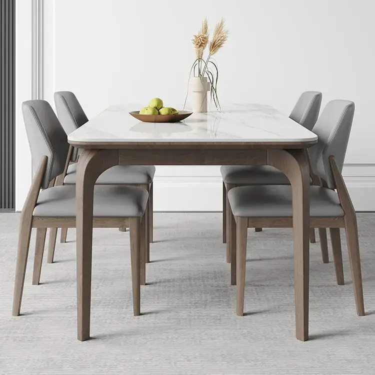 Solid Wood Dining Room Table, Luxury Modern Grey Restaurant Rectangle Dining Table And Chairs Wooden Dining Tables Set