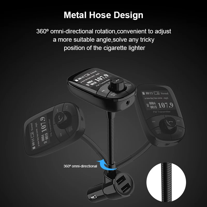 New Arrival 1.44 inch LED Display Wireless Handsfree Dual USB Phone Charger Wireless Music Player Car FM Transmitter