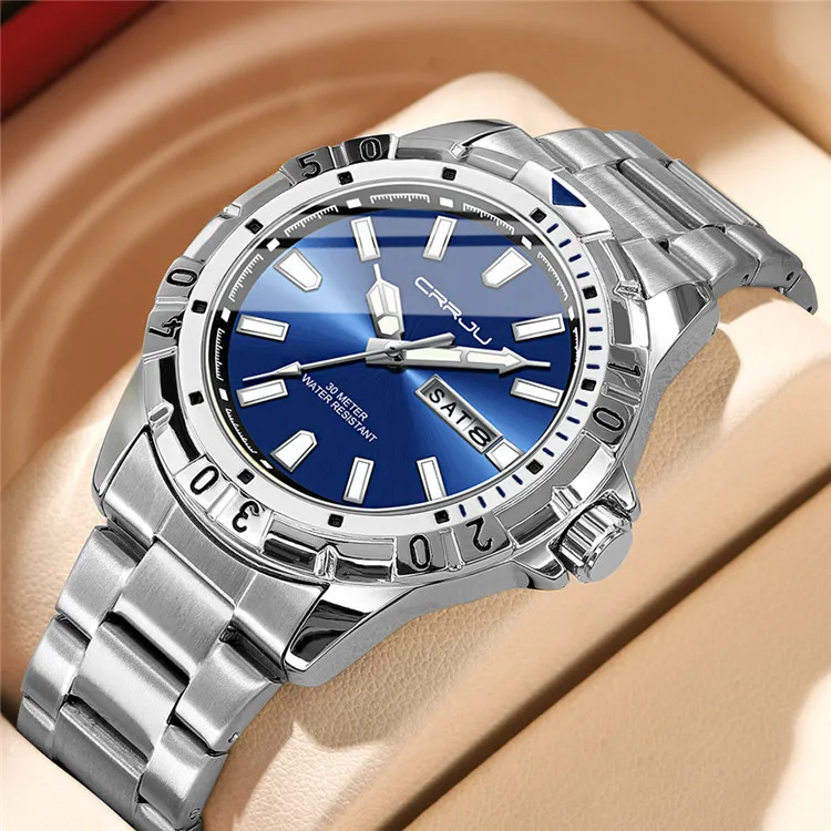 CRRJU 5028 fashion custom brand men quartz watch best Steel Strap waterproof week display advertising business watch supplier