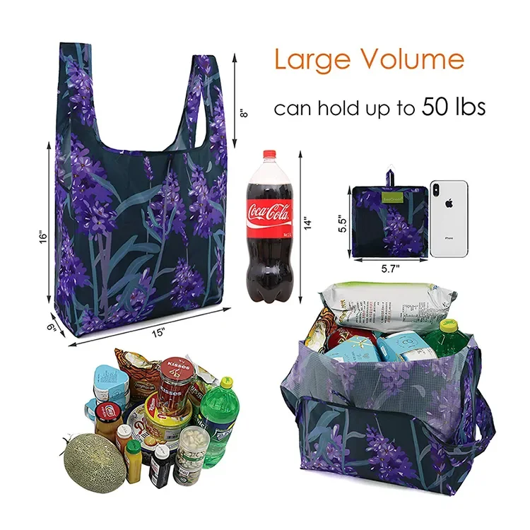 Extra Large Capacity Polyester Shopping Bag Eco-friendly Grocery Bags Washable Foldable Polyester Shopping Bag