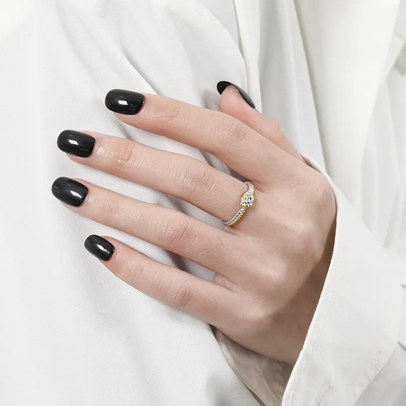 Dina Wholesale Stock Fine Jewelry Vintage Daily Women Minimalist Ring Knot Twisted 925 Sterling Silver Double Color Ring Jewelry
