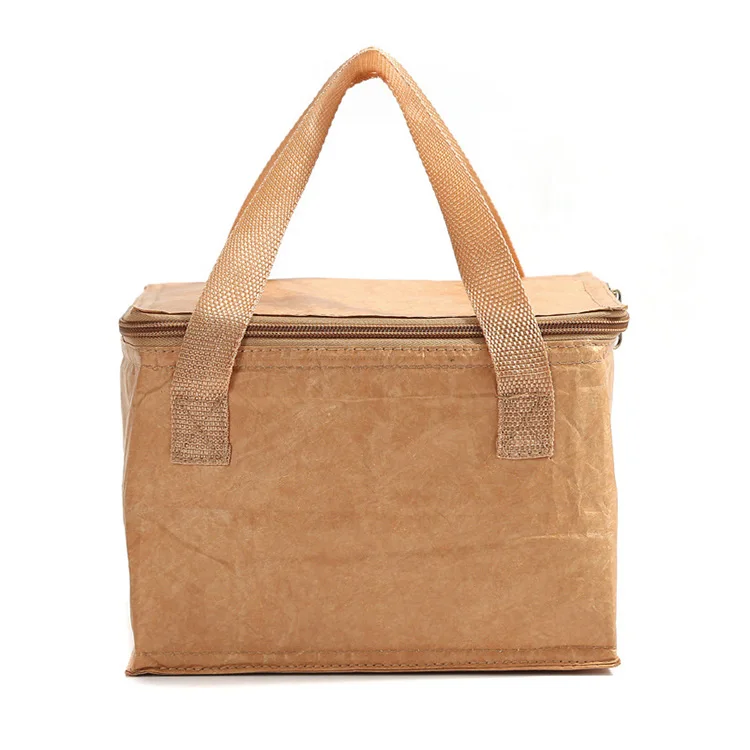 Custom Logo Print Reusable Washable Brown Durable Capacity Thermal Paper Bag Insulated Lunch Tyvek Cooler Bag For Kids