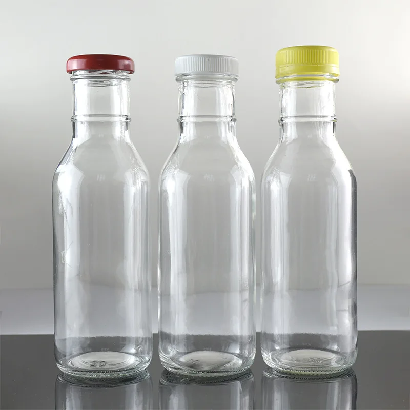 Wholesale 250ml transparent glass bottle for ketchup salad dressing soy sauce vinegar with anti-theft cap in kitchen