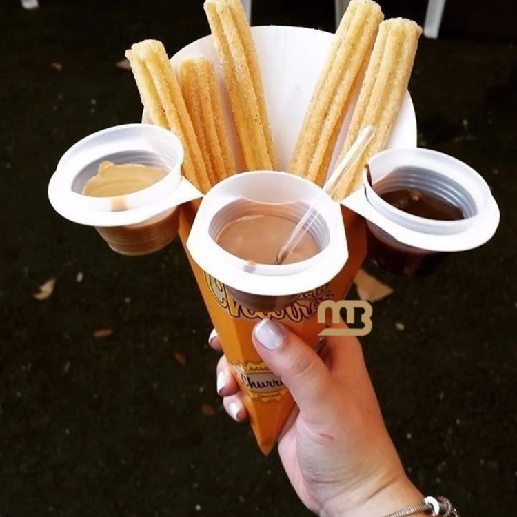 Custom Food Take Away French Fries Paper Box Disposable Paper Churros Box With Dip Sauce Holes Cones Packaging Box For Churros