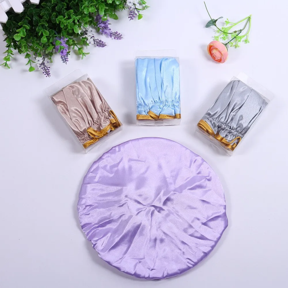 High Quality Sexy Shower Caps Enough Elastic Double Layer Satin Shower Cap
