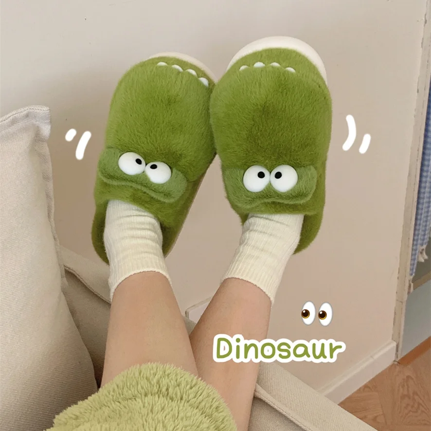 XIXITIAO  soft plush winter warm home house indoor plush fluffy slippers unisex crocodile animal prints slippers for woman