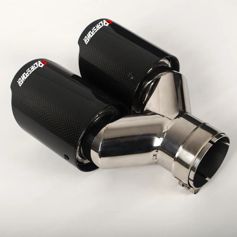 Auto New Straight cut Exhaust car tip Dual outlet Glossy Carbon Fiber Exhaust Muffler end exhaust pipe Y double pipe