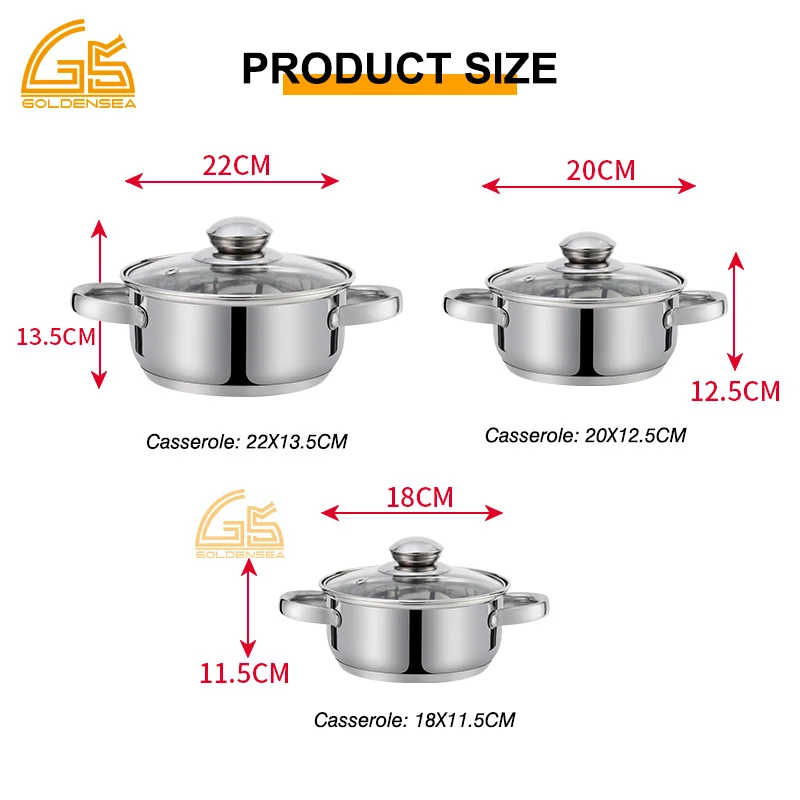 Kitchenware Household Customized Metal Cookware Sets 3ply Stainless Steel Cheap Non Stick Cooking Pots Non-stick