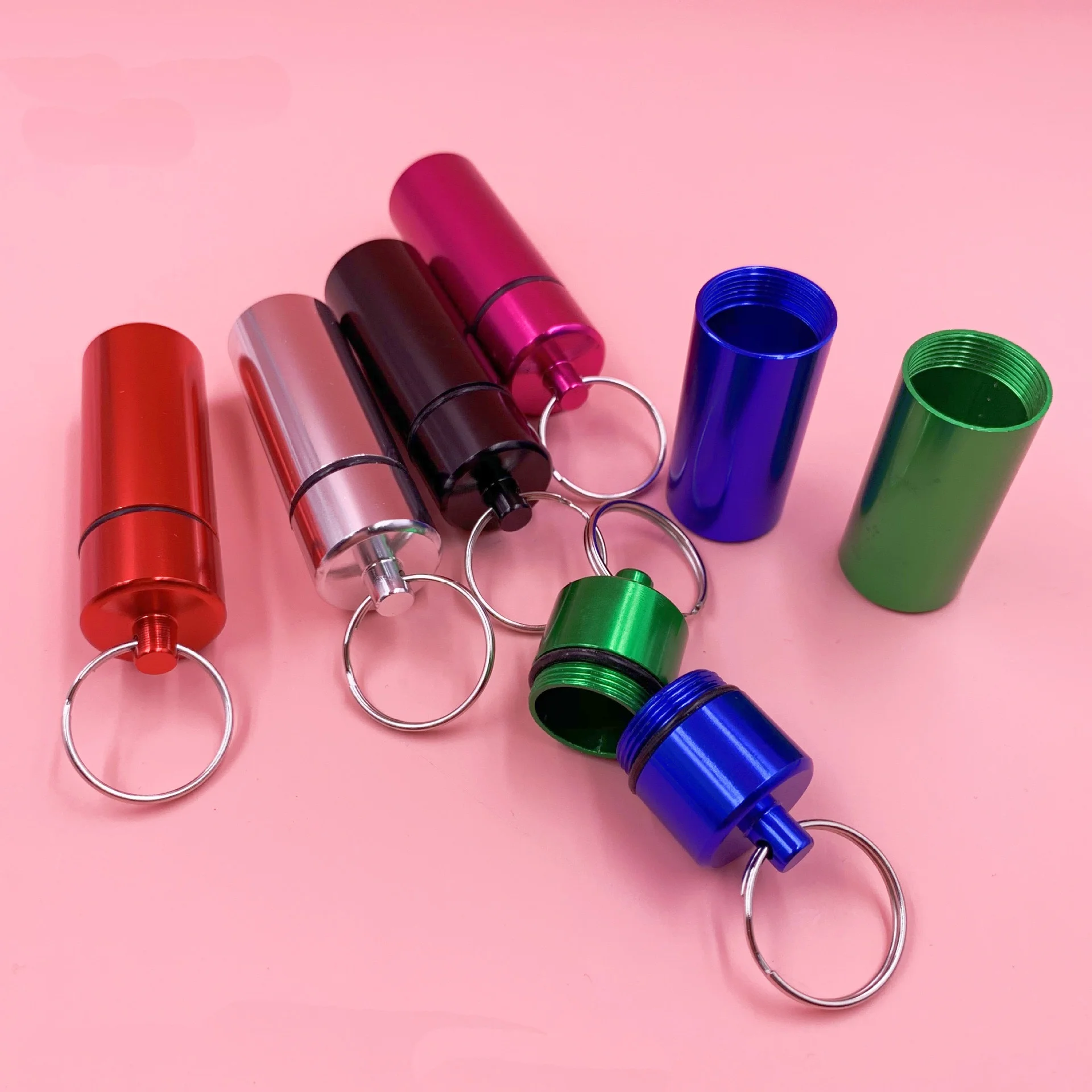 Mini Pill Container Keychain Waterproof Aluminum Medicine Pill Box Case Metal Holder