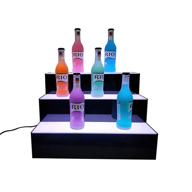 Fashion Design Custom 3 Tiers LED Lighted Acrylic Alcohol Wine Bottles Risers Display Stand Liquor Acrylic Stand Display