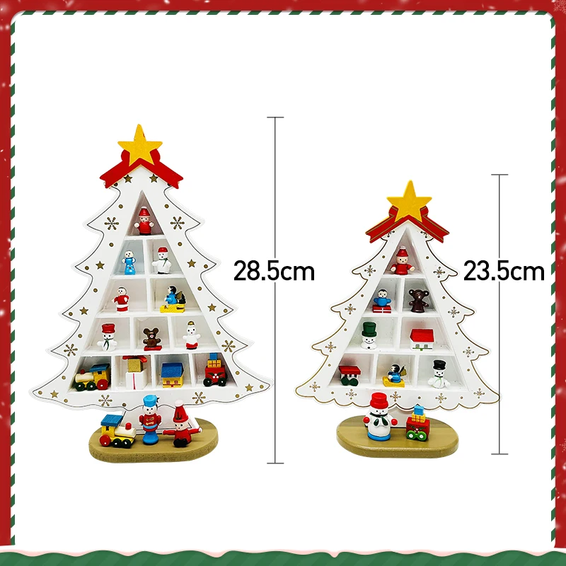 Wooden Christmas Tree Decoration Tabletop Christmas Tree With Mini Ornaments Wooden Base For Christmas Gifts Xmas Ornaments
