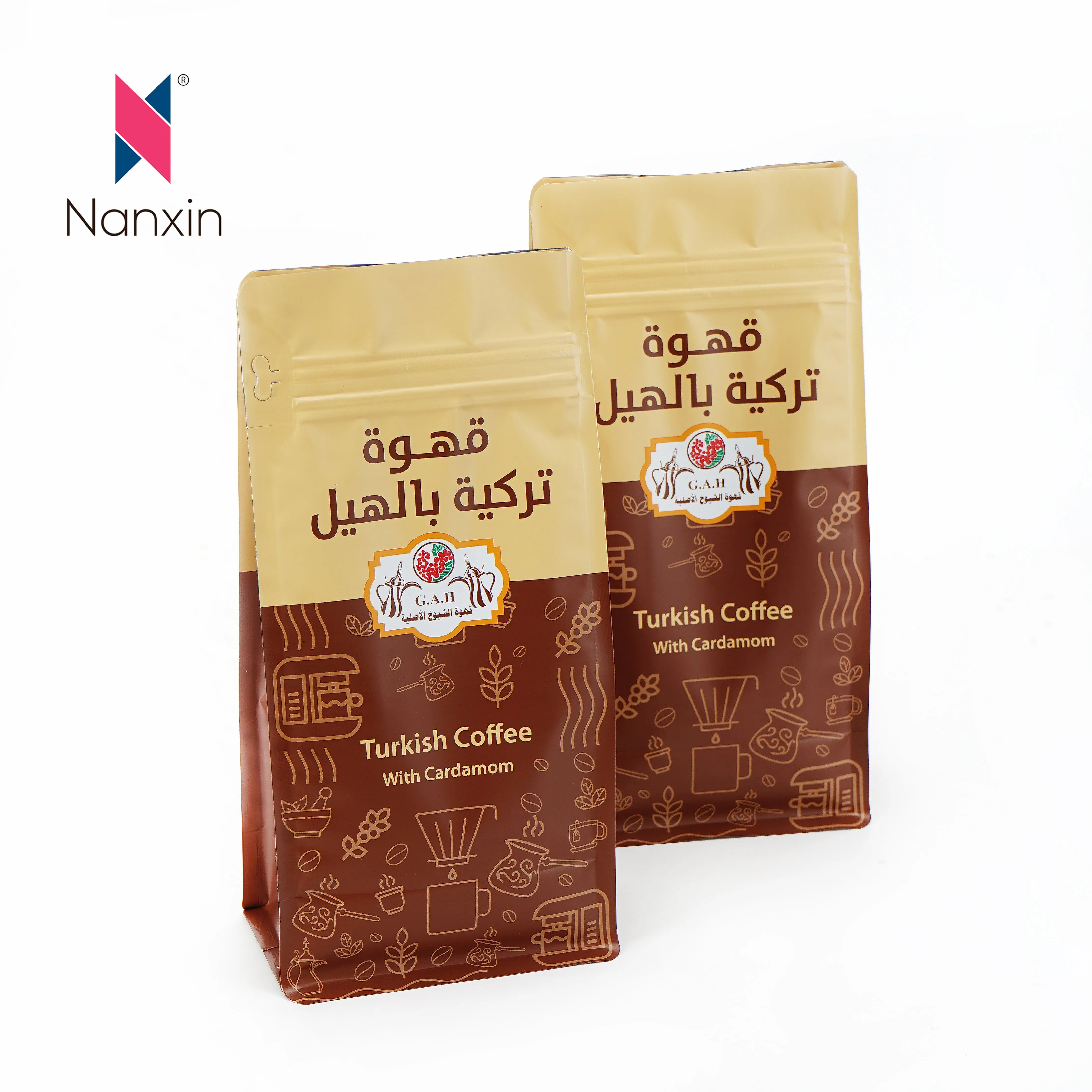 Aluminum Foil Plastic Food Packaging Quad Sealed Bag Custom Printing Side Gusset Quad Seal Coffee Bean Bag With Air Valve