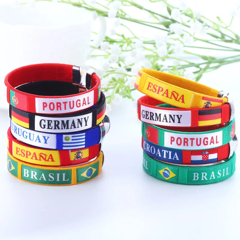 Manufacturer World Countries Flag Bangle Promotional Sports Team Fans Gift PVC Arm Band Armband Bracelets Elastic Wristband