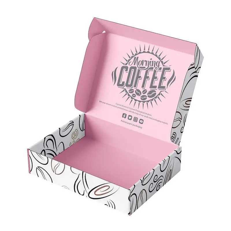 Packaging Shipping Kraft Black Carton Paper Box with Logo Customized Cardboard Corrugated Pink Mailer Clothing Paper Box