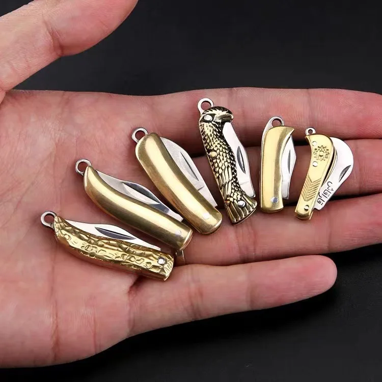 Outdoor Camping tactical mini pocket folding knife 440C blade brass+wood handle camping hunting outdoor survival EDC tools