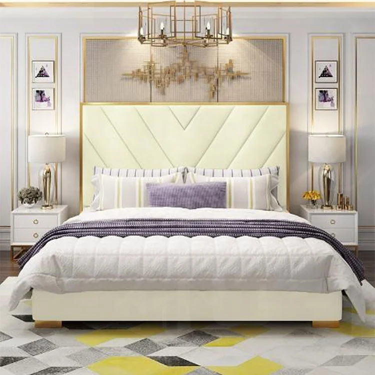 
wedding stainless steel frame double king size and single fabric platform bed 